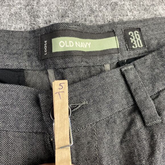 Old Navy Pants Mens 35 Gray Herringbone Chino Loose Straight Leg Business Formal - Picture 11 of 11
